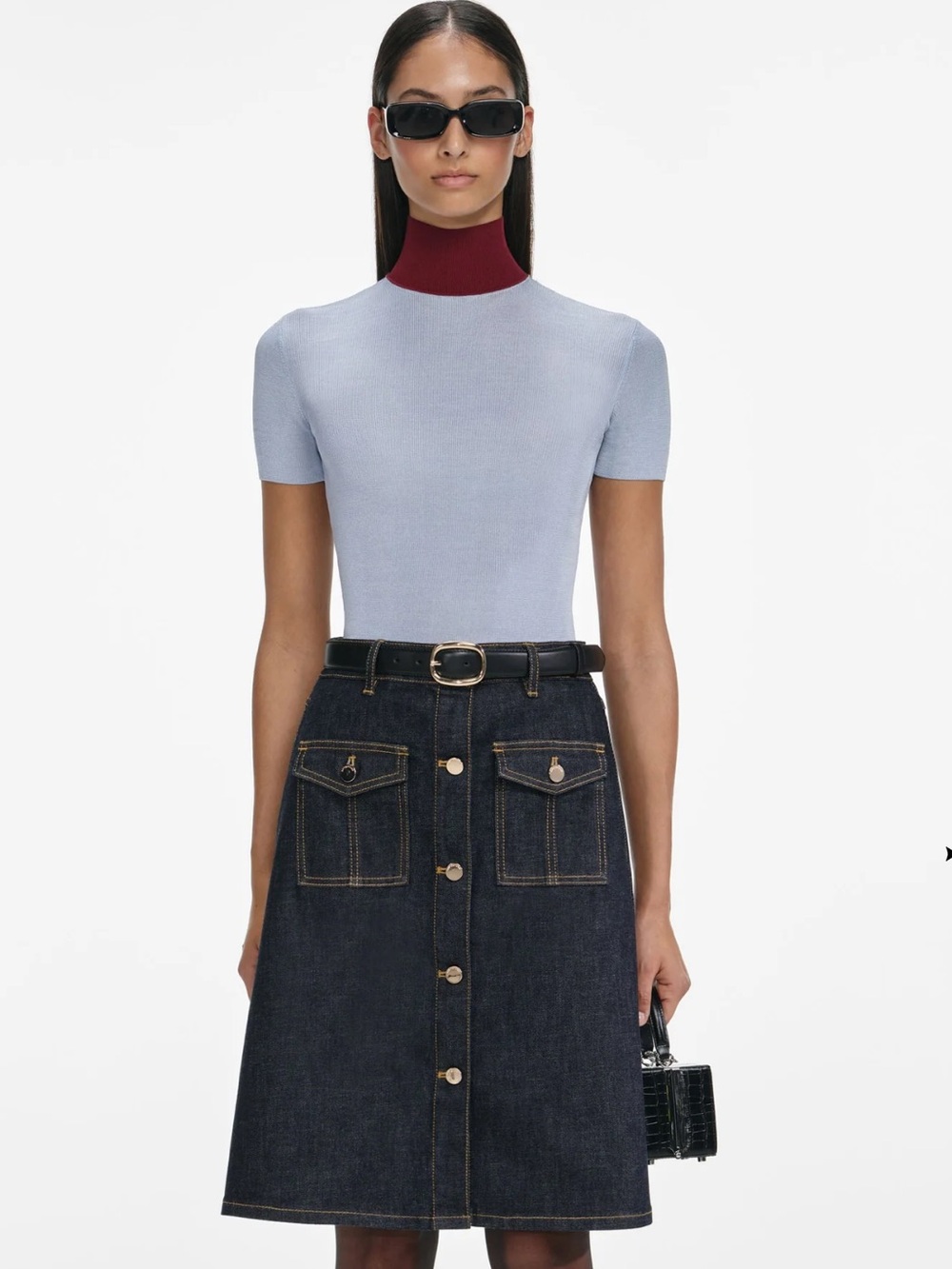 Self-Portrait Indigo Belted Denim Skirt - NWT!